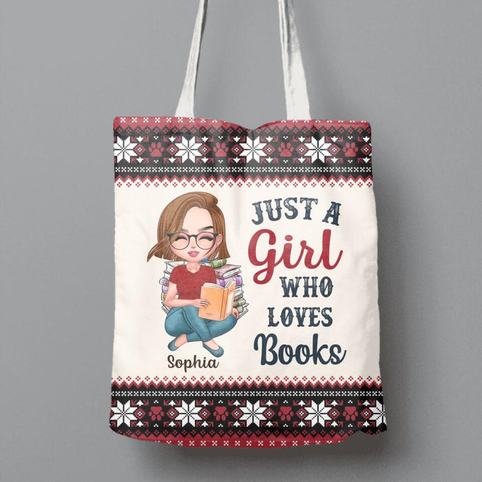 Personalized Girl Reading Book Canvas Bag - Gift Idea For Reading Lover/Christmas Gift - Just A Girl Who Loves Books