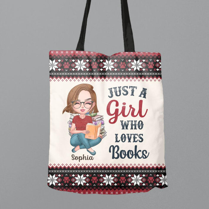 Personalized Girl Reading Book Canvas Bag - Gift Idea For Reading Lover/Christmas Gift - Just A Girl Who Loves Books