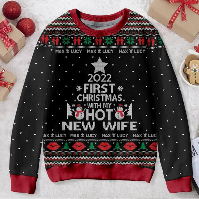 Personalized Couple All-Over Print Sweater - Christmas Gift For Couple - 2022 First Christmas