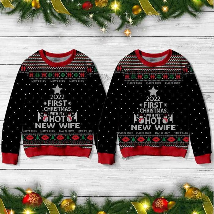 Personalized Couple All-Over Print Sweater - Christmas Gift For Couple - 2022 First Christmas