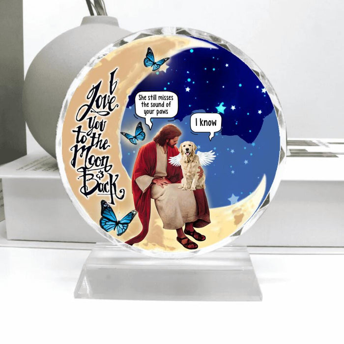 Personalized Dog And Jesus Sitting On The Moon Crystal Pendulum - Memorial Gift Idea For Dog Lover - I Love You To The Moon And Back