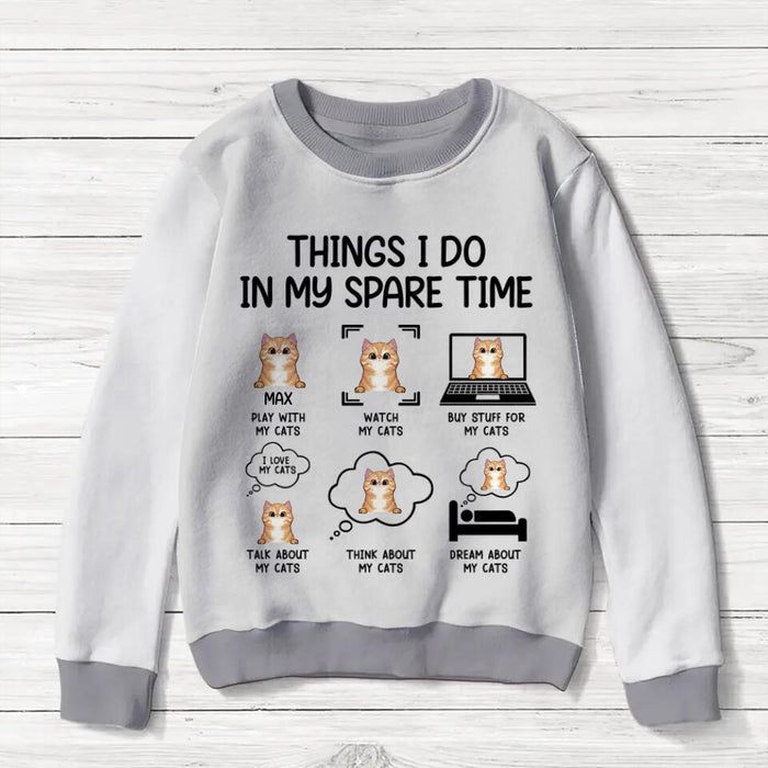 Personalized Cat All-Over Print Sweater - Up To 3 Cats - Gift Idea For Cat Lovers - Things I Do In My Spare Time