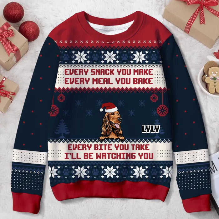 Personalized Christmas Pet All-Over Print Sweater - Up to 3 Dogs - Gift For Dog/Cat/Horse Lovers - Every Snack You Make Every Meal You Bake