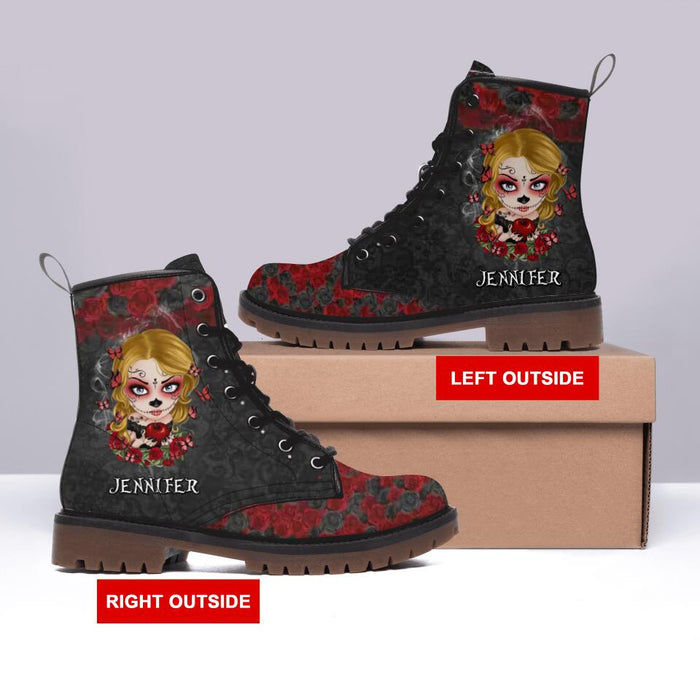 Personalized Skull Girl Martin Short Boots - Gift Idea For Friends/Birthday