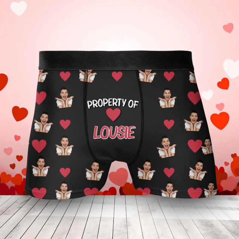 Personalized Men's Boxer Briefs - Upload Photo - Valentines Gift Idea For Men, Boyfriend, Husband - Property Of Girlfriend