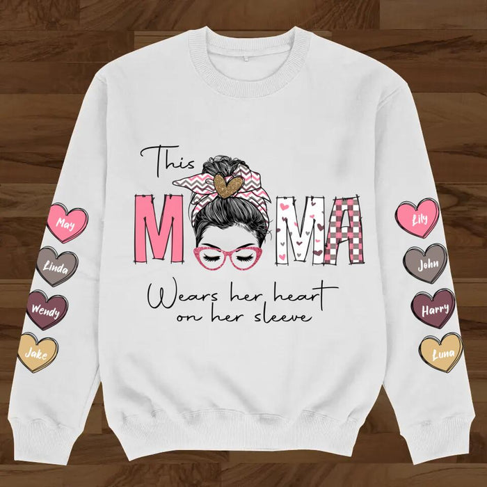 Personalized Mama Sweater - Gift for Mother/Grandma - Up to 8 Hearts - This Mama Wears Her Heart On Her Sleeve