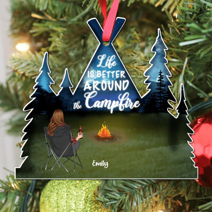 Personalized Night Camping Tent Ornament - Man/Woman/Couple with Up to 4 Kids - Best Gift For Camping Lover - Life Is Better Around The Campfire