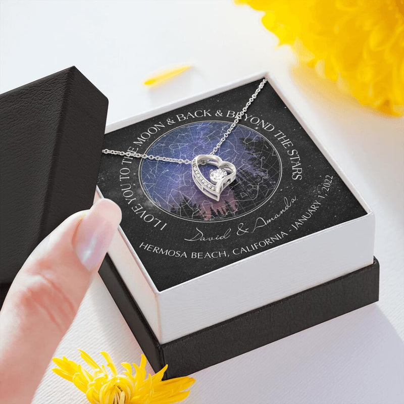 Personalized Couple Star Map Necklace - Anniversary Gift For Couple - Mother's Day Gift For Wife From Husband - I Love You To The Moon & Back & Beyond The Stars