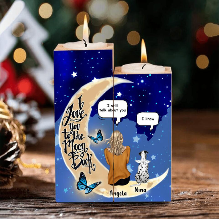 Personalized Memorial Pet Moon Candle Holder - Up to 4 Pets - Best Gift For Dog/Cat Lover - I Love You To The Moon & Back