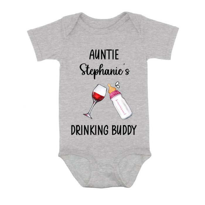 Personalized Baby Onesie/T-Shirt - Mother's Day Gift Idea For - Auntie Drinking Buddy