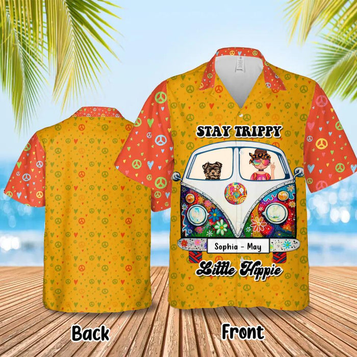 Personalized Hippie Hawaiian Shirt without Pocket - Up to 3 Dogs/Cats - Mother's Day Gift Idea dog Dog/Cat Lovers/Hippie - Stay Trippy Little Hippie