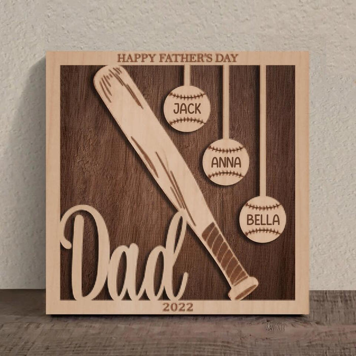 Personalized Baseball Square 3 Layered Baseball Wooden Art - Gift Idea For Father's Day 2023