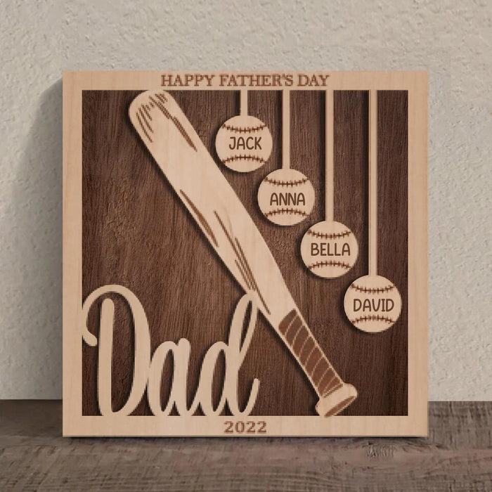 Personalized Baseball Square 3 Layered Baseball Wooden Art - Gift Idea For Father's Day 2023