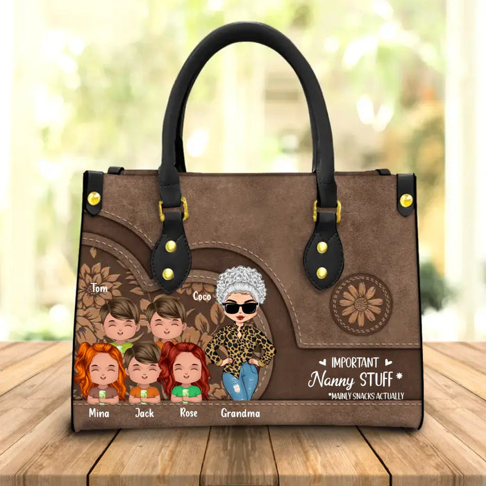 Personalized PU Leather Handbag - Mother's Day Gift For Grandma - Up to 5 Kid