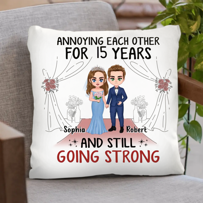 Personalized Chibi Couple Pillow Cover - Best Gift Idea For Couple/Husband/Father's Day - Annoying Each Other For 15 Years And Still Going Strong