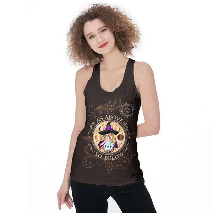 Personalized Witch AOP Women's Racerback Tank Top - Gift Idea For Halloween/ Friends - As Above So Below