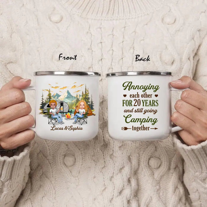 Personalized Camping Couple Enamel - Gift Idea For Camping Lover/Couple - Annoying Each Other For 20 Years And Still Going Camping Together