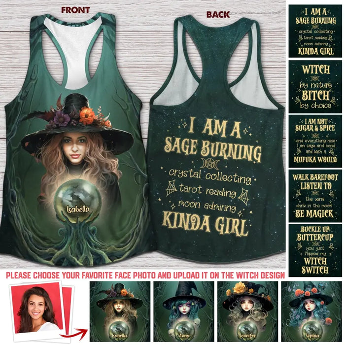 Personalized Witch Photo AOP Tank Top - Halloween Gift Idea for Witch Lovers - I'm A Sage Burning